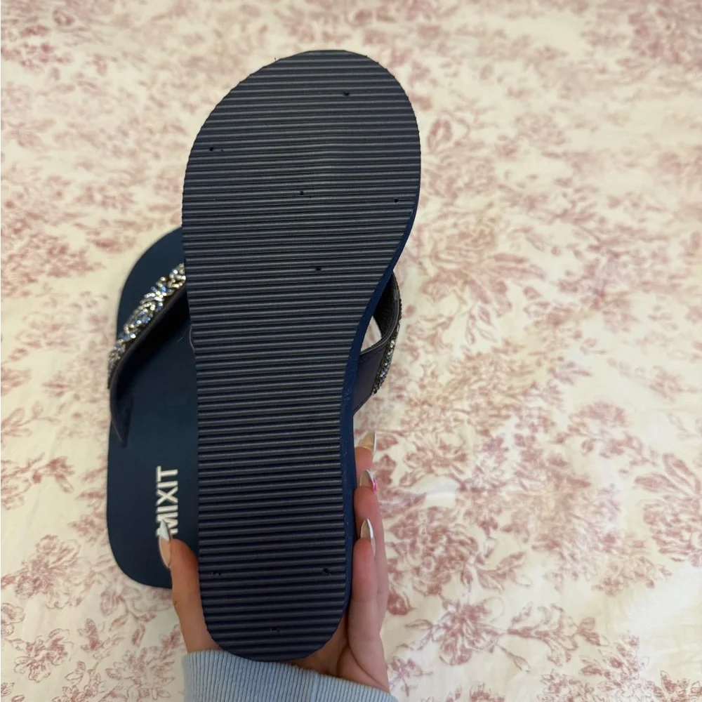 Mixit Blue Wedge Beaded Thong Sandals
